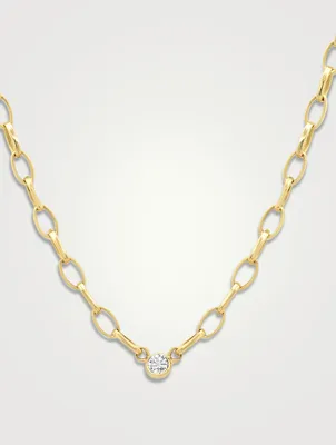 Small Edith 18K Gold Chain Necklace With Diamond Bezel Accent