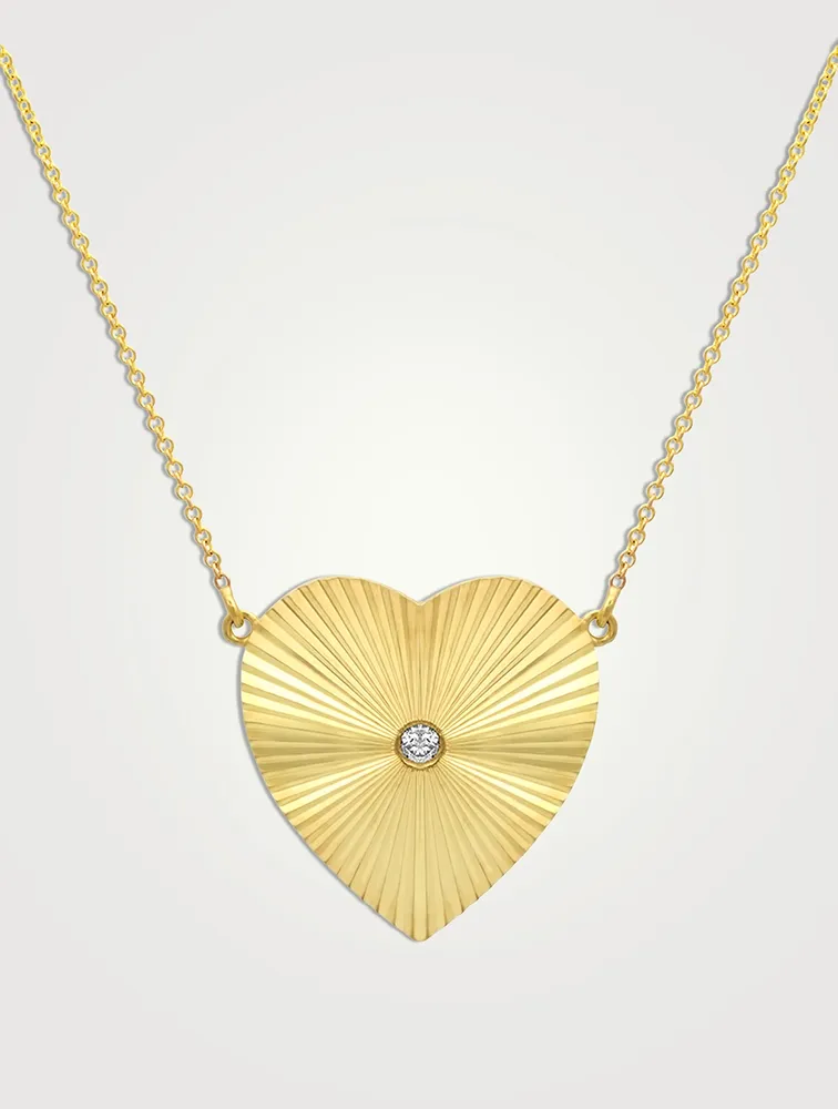 18K Gold 70s Heart Necklace With Diamond