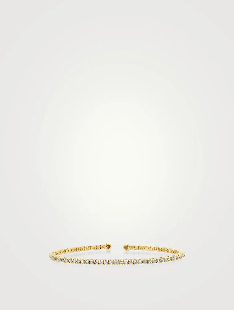 Small 18K Gold Four-Prong Tennis Cuff Bracelet With Diamonds