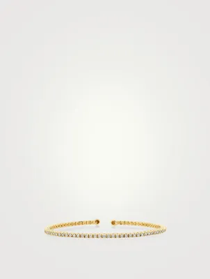 Small 18K Gold Four-Prong Tennis Cuff Bracelet With Diamonds