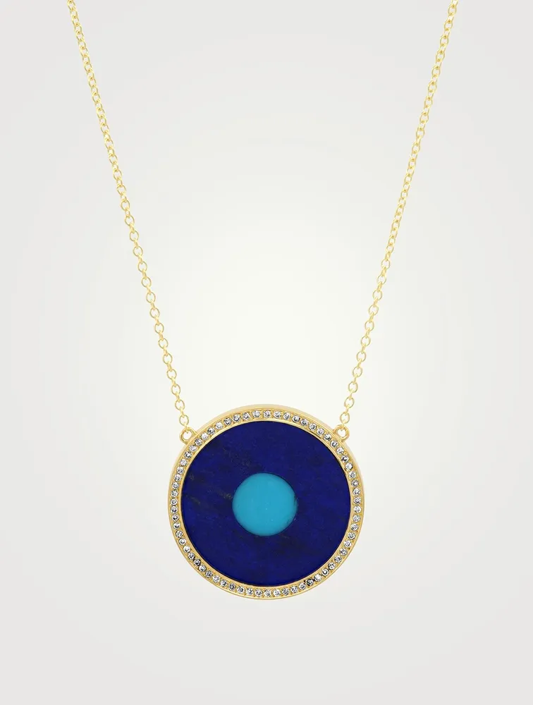 18K Gold Lapis Inlay Evil Eye Necklace With Diamonds
