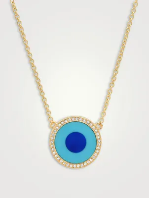 Mini 18K Gold Lapis Inlay Evil Eye Necklace With Diamonds