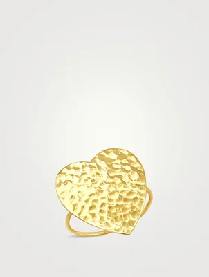 18K Gold Hammered Heart Ring
