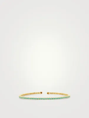 Small 18K Gold Four-Prong Tennis Cuff Bracelet With Turquoise