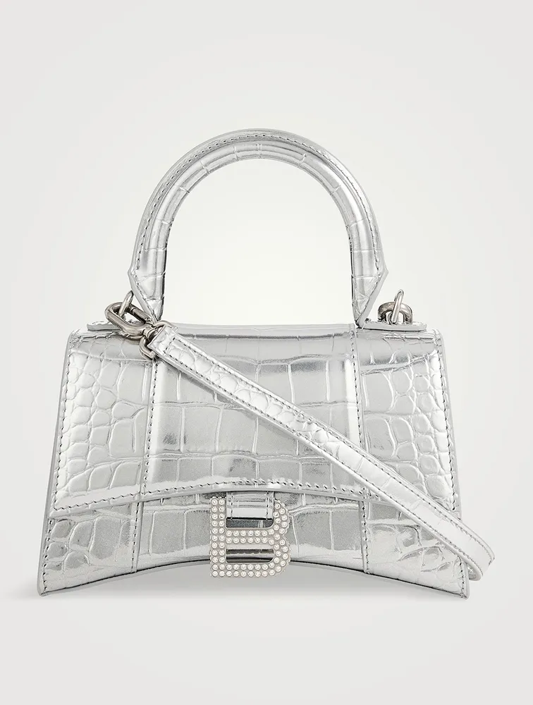 Balenciaga - Hourglass Xs Crystal-embellished Leather Bag - Womens - Silver