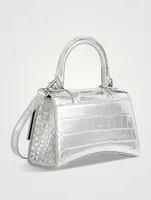 XS Hourglass Crystal-Embellished Croc-Embossed Metallic Leather Top Handle Bag