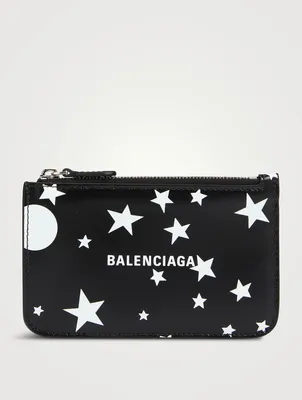 Cash Leather Zip Card Holder In Star Print