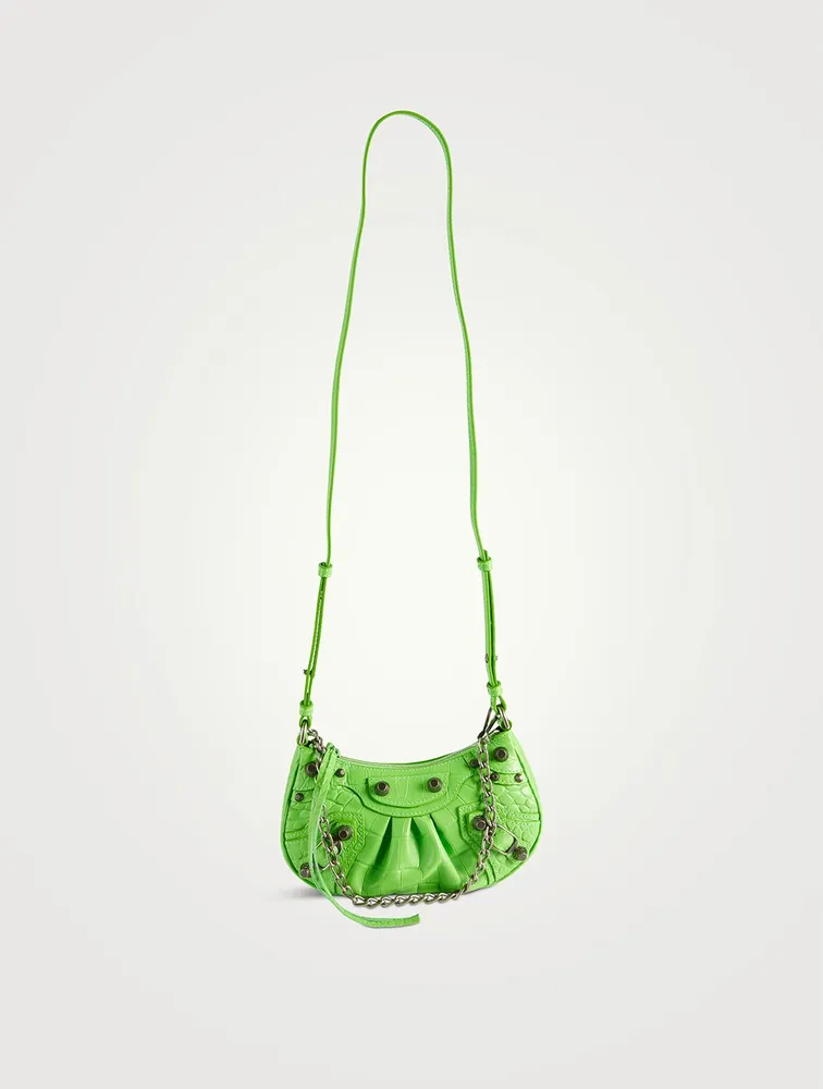 Mini La Cagole Croc-Embossed Leather Chain Wallet