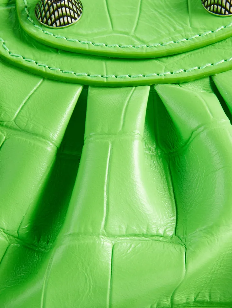 Mini La Cagole Croc-Embossed Leather Chain Wallet