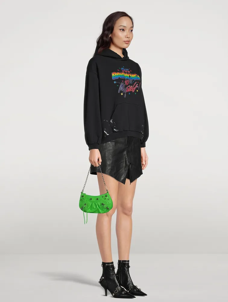 Mini La Cagole Croc-Embossed Leather Chain Wallet