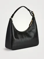 Small Moon Cut Out Embossed Coated Canvas Shoulder Bag