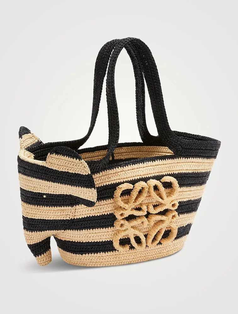 Loewe x Paula’s Ibiza Small Elephant Raffia Basket Bag In Stripe Print