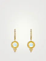 18K Gold Classic Temple Earring With Blue Moonstone And Diamonds