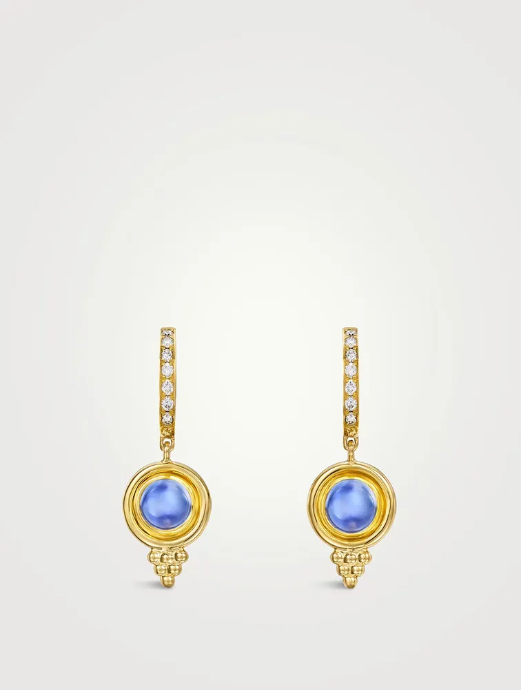 18K Gold Classic Temple Earrings With Iolite And Diamonds