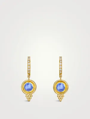 18K Gold Classic Temple Earrings With Iolite And Diamonds