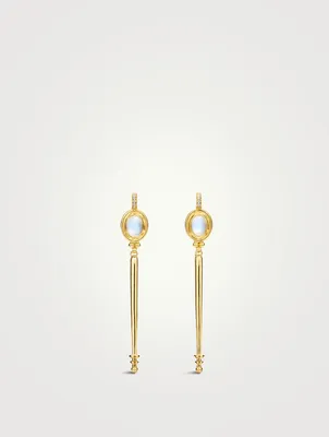 18K Gold Temple Baton Earrings With Blue Moonstone And Diamonds