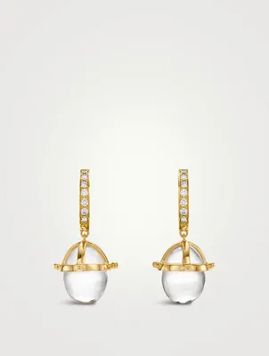 18K Gold Crystal Drop Earrings With Rock Crystal And Diamonds