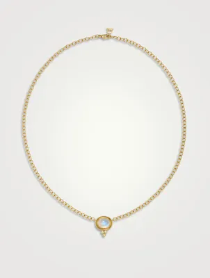 18K Gold One Station Necklace With Blue Moonstone And Diamonds