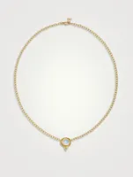 18K Gold One Station Necklace With Blue Moonstone And Diamonds
