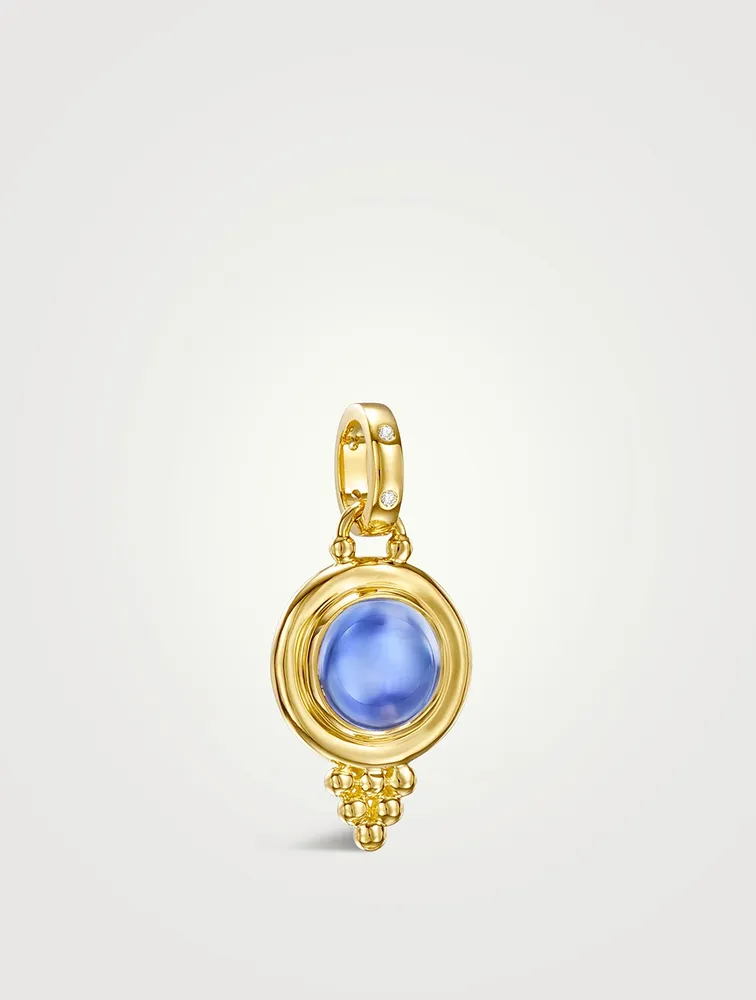 18K Gold Classic Temple Pendant With Iolite And Diamonds