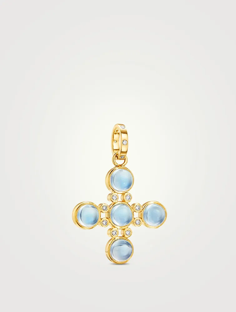 18K Gold Four Elements Cross Pendant With Blue Moonstone And Diamonds