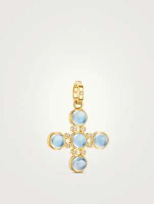 18K Gold Four Elements Cross Pendant With Blue Moonstone And Diamonds