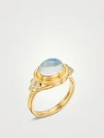 18K Gold Temple Classic Ring With Blue Moonstone And Diamonds