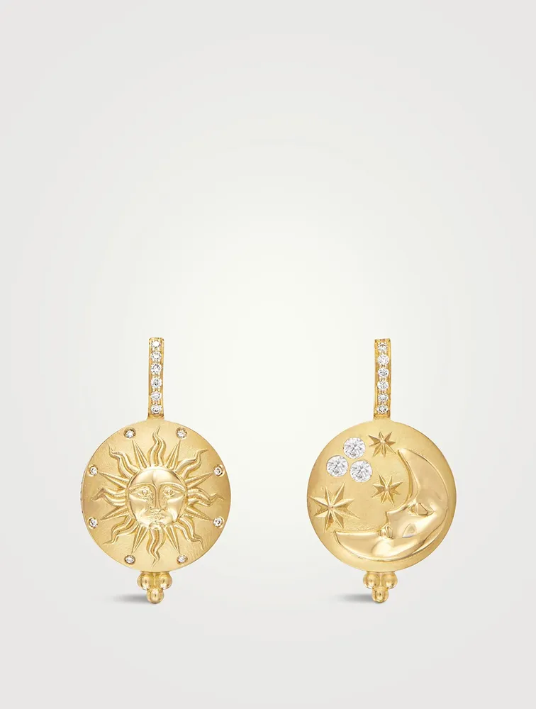 18K Gold Sole Luna Earrings With Diamonds