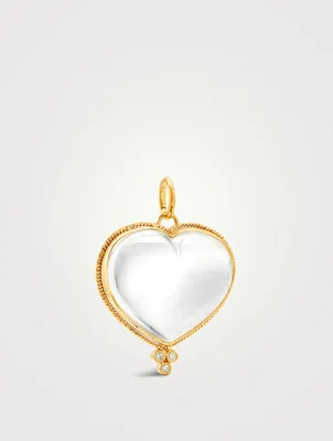 18K Gold Rock Crystal Heart Pendant With Diamonds