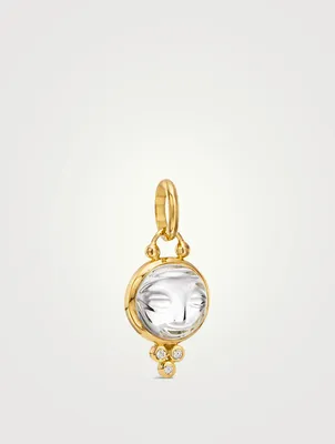 18K Gold Moonface Pendant With Rock Crystal And Diamonds