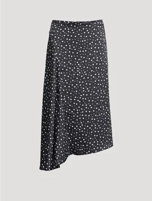 Draped Satin Midi Skirt Dotted Print