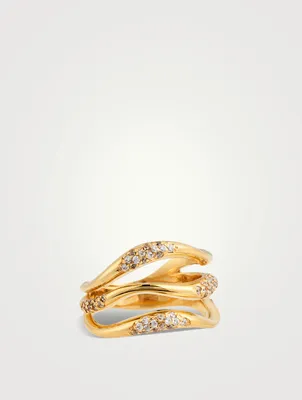Feminine Waves 18K Gold-Plated Ring With Cubic Zirconia