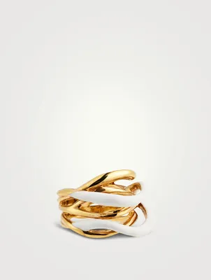 Feminine Wave 18K Gold-Plated Ring With Enamel
