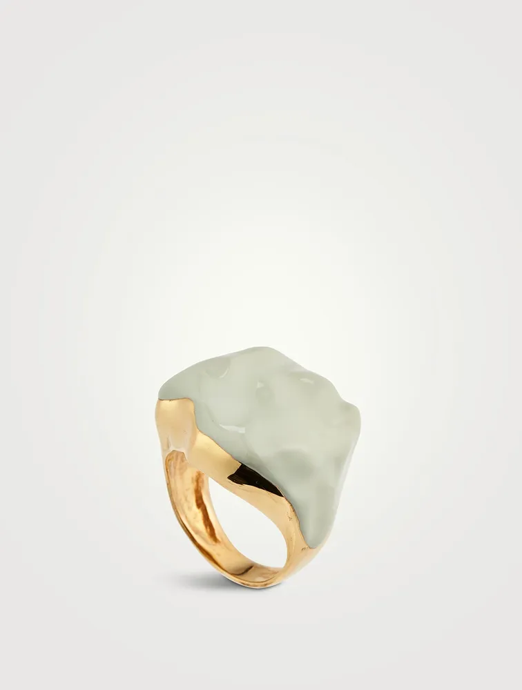 Feminine Waves 18K Gold-Plated Ring with Enamel