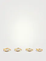 Set of Four Feminine Waves 18K Gold-Plated Rings With Cubic Zirconia