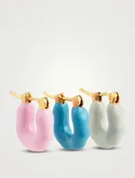 Set of Three Feminine Waves 18K Gold-Plated Hoop Earrings With Enamel