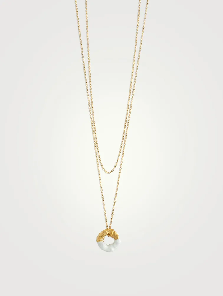 Feminine Waves 18K Gold-Plated Pendant Necklace With Enamel