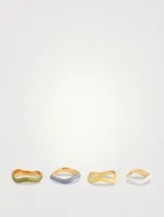 Set of Four Feminine Waves 18K Gold-Plated Rings With Enamel