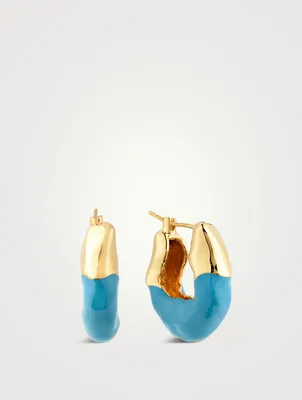 Feminine Waves 18K Gold-Plated Hoops Earrings With Enamel