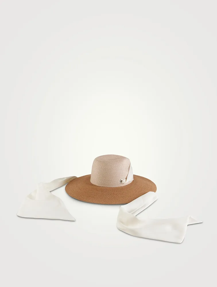 Cassidy Packable Straw Hat With Chiffon Scarf