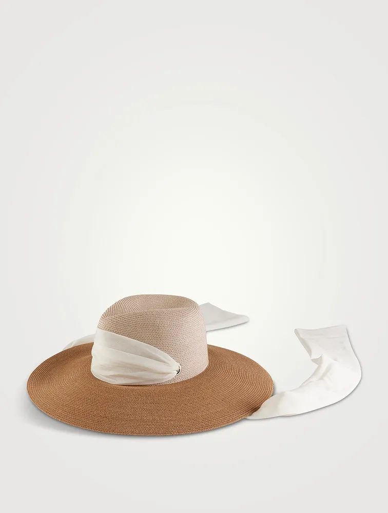 Cassidy Packable Straw Hat With Chiffon Scarf