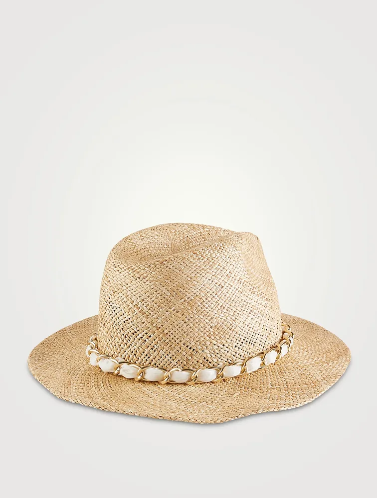 Lillian Straw Fedora Hat With Chain