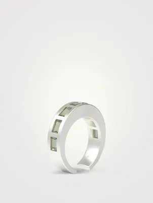 Arch Baguette Sterling Silver Ring With Olive Quartz