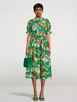 Arlo Puff-Sleeve Silk Midi Dress