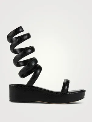 Gabi Ankle-Wrap Snakeskin-Embossed Leather Platform Sandals