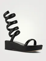 Gabi Ankle-Wrap Snakeskin-Embossed Leather Platform Sandals
