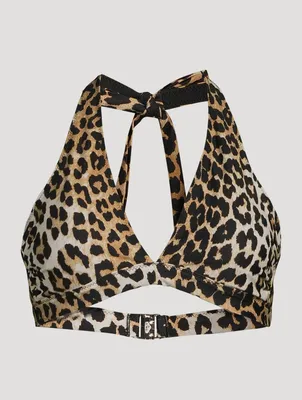 Halterneck Bikini Top In Leopard Print