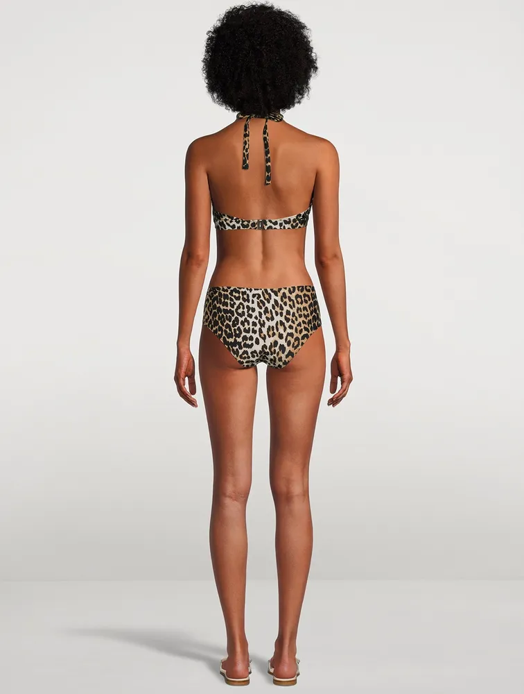 Halterneck Bikini Top In Leopard Print
