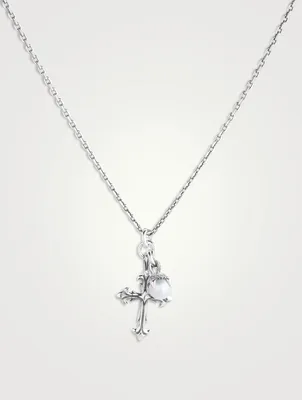 Pearl+Cross Sterling Silver Pendant Necklace