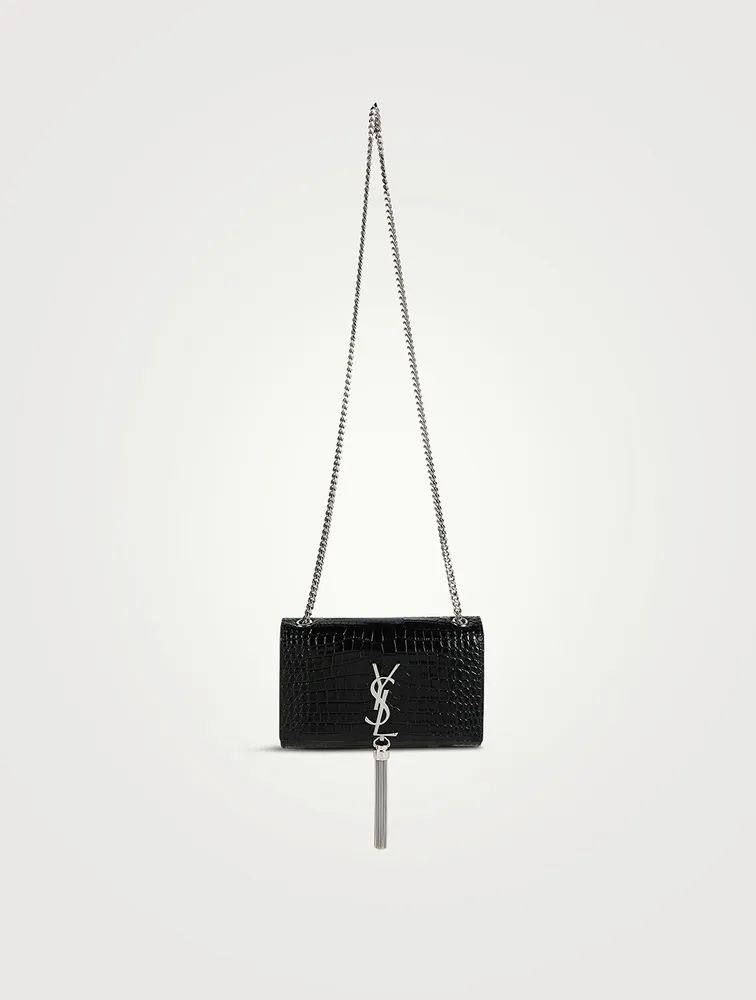 Small Kate YSL Monogram Croc-Embossed Leather Chain Bag With Tassel